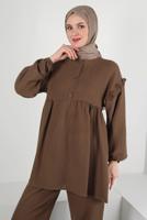 Vêtements hijab BRUN COSTUME PANTALON SALAS À VOLANTS AVEC COUTURES EMPIRE T 20188