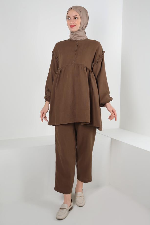 Vêtements hijab  FRILLED SALAS PANTS SUIT WITH EMPIRE SEAM T 20188 - TRENDTESETTÜR