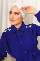 Tesettür giyim LACİVERT OMUZLARI TAŞ DETAYLI KUŞAKLI PANTOLONLU TAKIM T 2303