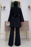 Tesettür giyim SİYAH TAŞ İŞLEME DETAYLI KUŞAKLI KREP TAKIM T 2348