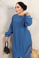 Tesettür giyim LACİVERT ZİNCİR DETAYLI İKİLİ PANTOLONLU TAKIM T 2492