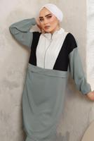 Tesettür giyim GRİ FERMUARLI MANŞETLERİ LASTİKLİ PANTOLONLU TAKIM T 2892