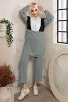 Tesettür giyim GRİ FERMUARLI MANŞETLERİ LASTİKLİ PANTOLONLU TAKIM T 2892