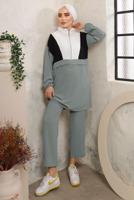 Tesettür giyim GRİ FERMUARLI MANŞETLERİ LASTİKLİ PANTOLONLU TAKIM T 2892