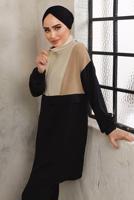 Tesettür giyim SİYAH FERMUARLI MANŞETLERİ LASTİKLİ PANTOLONLU TAKIM T 2892