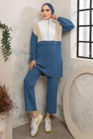 Tesettür giyim LACİVERT FERMUARLI MANŞETLERİ LASTİKLİ PANTOLONLU TAKIM T 2892