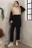 Tesettür giyim SİYAH FERMUARLI MANŞETLERİ LASTİKLİ PANTOLONLU TAKIM T 2892