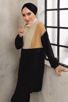 Tesettür giyim SİYAH FERMUARLI MANŞETLERİ LASTİKLİ PANTOLONLU TAKIM T 2892