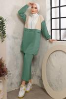 Tesettür giyim YEŞİL FERMUARLI MANŞETLERİ LASTİKLİ PANTOLONLU TAKIM T 2892