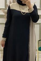 Tesettür giyim SİYAH PUL PAYET DETAYLI İKİ RENKLİ PANTOLONLU TAKIM T 30003