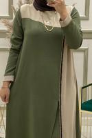 Tesettür giyim HAKİ PUL PAYET DETAYLI İKİ RENKLİ PANTOLONLU TAKIM T 30003