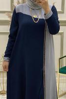 Tesettür giyim LACİVERT PUL PAYET DETAYLI İKİ RENKLİ PANTOLONLU TAKIM T 30003