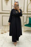 Vêtements hijab NOIR ENSEMBLE PANTALON LARGE CEINTURE 3 PIÈCES T 30013