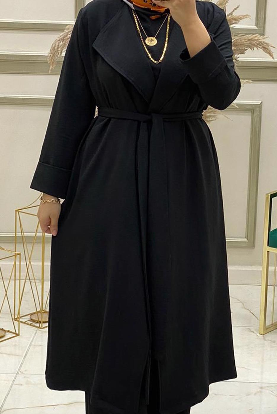 Vêtements hijab NOIR ENSEMBLE PANTALON LARGE CEINTURE 3 PIÈCES T 30013