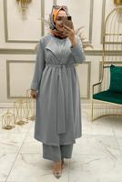 Vêtements hijab GRIS ENSEMBLE PANTALON LARGE CEINTURE 3 PIÈCES T 30013