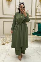 Vêtements hijab KAKI ENSEMBLE PANTALON LARGE CEINTURE 3 PIÈCES T 30013