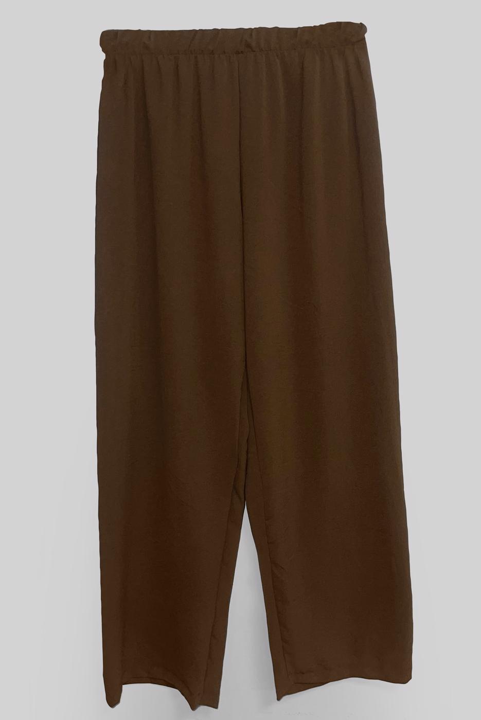 Tesettür giyim KAHVE KUŞAKLI GENİŞ PAÇA ÜÇLÜ PANTOLONLU TAKIM T 30013