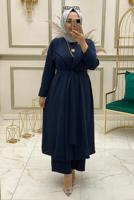 Vêtements hijab BLEU MARINE ENSEMBLE PANTALON LARGE CEINTURE 3 PIÈCES T 30013