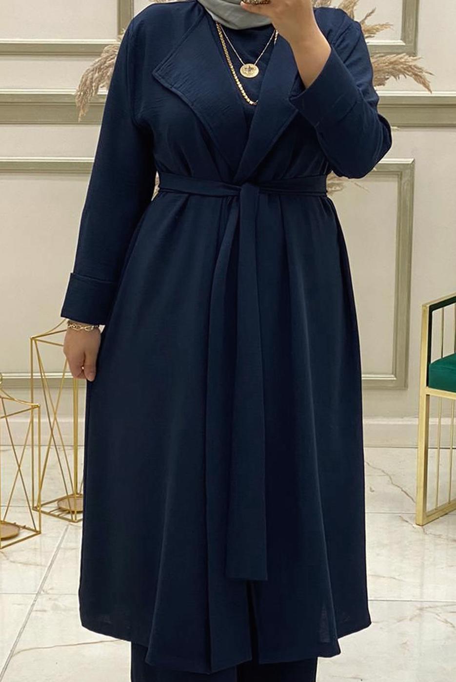 Vêtements hijab BLEU MARINE ENSEMBLE PANTALON LARGE CEINTURE 3 PIÈCES T 30013