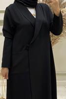 Tesettür giyim SİYAH DÜĞME KAPAMALI İKİLİ PANTOLONLU TAKIM T 30043