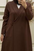 Tesettür giyim KAHVE DÜĞME KAPAMALI İKİLİ PANTOLONLU TAKIM T 30043