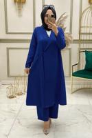 Tesettür giyim LACİVERT DÜĞME KAPAMALI İKİLİ PANTOLONLU TAKIM T 30043