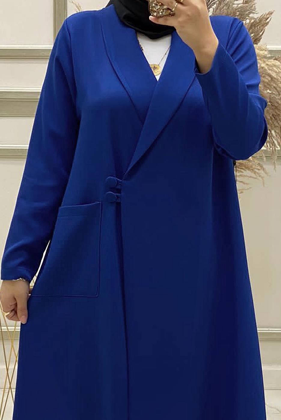 Tesettür giyim LACİVERT DÜĞME KAPAMALI İKİLİ PANTOLONLU TAKIM T 30043