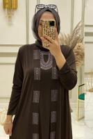 Tesettür giyim KAHVE ZIMBA DETAYLI ÜÇLÜ PANTOLONLU TAKIM T 30433