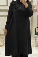 Tesettür giyim SİYAH FIRFIR DETAYLI DÜĞMELİ İKİLİ PANTOLONLU TAKIM T 30451