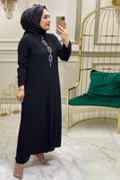 Tesettür giyim SİYAH TAŞ İŞLEMELİ YANI YIRTMAÇLI İKİLİ PANTOLONLU TAKIM T 30481