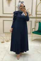 Tesettür giyim LACİVERT İŞLEMELİ FIRFIR DETAYLI İKİLİ PANTOLONLU TAKIM T 30512