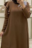 Tesettür giyim TABA İŞLEMELİ FIRFIR DETAYLI İKİLİ PANTOLONLU TAKIM T 30512