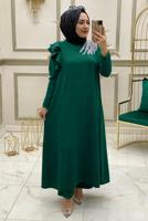 Tesettür giyim YEŞİL İŞLEMELİ FIRFIR DETAYLI İKİLİ PANTOLONLU TAKIM T 30512