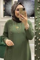 Vêtements hijab KAKI ENSEMBLE PANTALON 2 PIÈCES PERLÉ T 30911