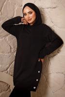 Tesettür giyim SİYAH KAPÜŞONLU DÜĞME DETAYLI İKİLİ PANTOLONLU TAKIM T 3292