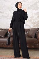 Tesettür giyim SİYAH KEMERLİ CEP DETAYLI PANTOLONLU TAKIM T 33006