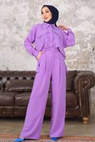 Tesettür giyim MOR KEMERLİ CEP DETAYLI PANTOLONLU TAKIM T 33006