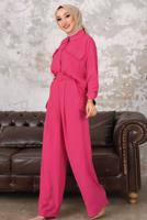 Tesettür giyim FUŞYA KEMERLİ CEP DETAYLI PANTOLONLU TAKIM T 33006