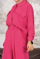 Tesettür giyim FUŞYA KEMERLİ CEP DETAYLI PANTOLONLU TAKIM T 33006