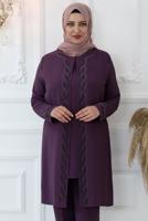 Vêtements hijab PRUNE COSTUME PANTALON BRODÉ GEM AVEC TAILLE ÉLASTIQUE T 3521
