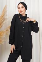 Tesettür giyim SİYAH KABARTMA DESENLİ ZİNCİRLİ PANTOLONLU TAKIM T 3603