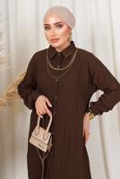 Tesettür giyim KAHVE KABARTMA DESENLİ ZİNCİRLİ PANTOLONLU TAKIM T 3603