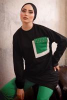 Tesettür giyim YEŞİL CEBİ TAŞ DETAYLI İKİLİ PANTOLONLU TAKIM T 4192