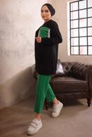 Tesettür giyim YEŞİL CEBİ TAŞ DETAYLI İKİLİ PANTOLONLU TAKIM T 4192