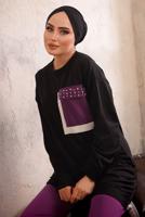 Tesettür giyim SİYAH CEBİ TAŞ DETAYLI İKİLİ PANTOLONLU TAKIM T 4192