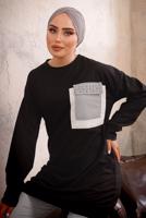 Tesettür giyim SİYAH CEBİ TAŞ DETAYLI İKİLİ PANTOLONLU TAKIM T 4192