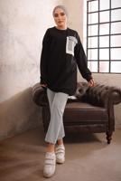 Tesettür giyim SİYAH CEBİ TAŞ DETAYLI İKİLİ PANTOLONLU TAKIM T 4192