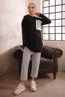 Tesettür giyim SİYAH CEBİ TAŞ DETAYLI İKİLİ PANTOLONLU TAKIM T 4192