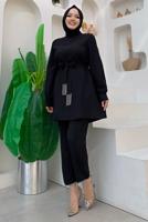 Tesettür giyim SİYAH ZİNCİR DETAYLI PANTOLONLU TAKIM T 4248