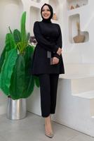 Tesettür giyim SİYAH ZİNCİR DETAYLI PANTOLONLU TAKIM T 4248